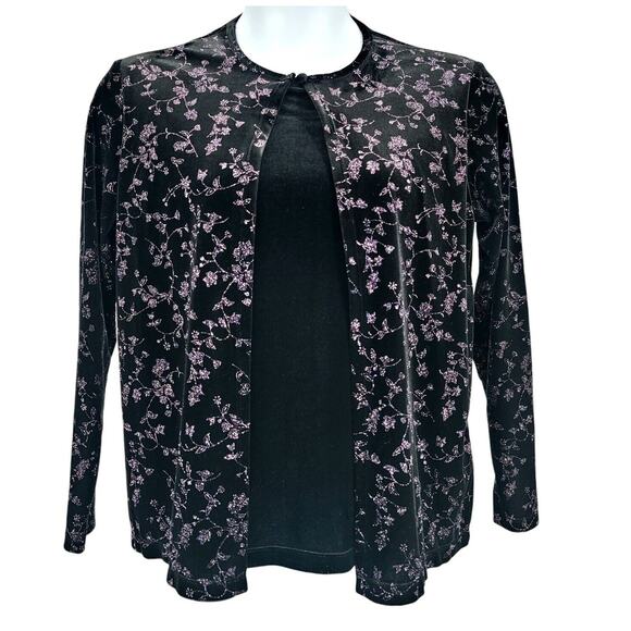 Women's Notations‎ Double Layer Glittery Sparkly Velvet Velour Shirt Blouse Sz L - Picture 1 of 6